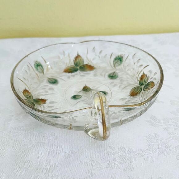 Antique Moser Bohemian Etched Glass Nappy Dish Handle Spout Gold Gilt Heart - Picture 4 of 11